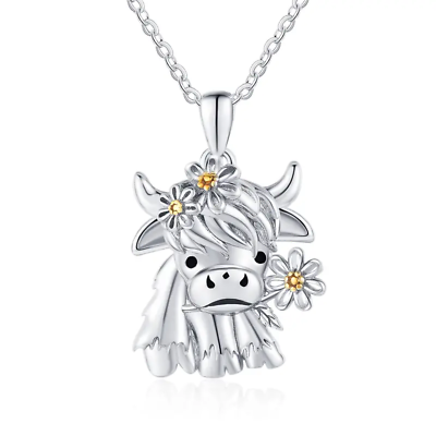 #ad Pendant Necklace New Cartoon Cow With Flower $16.99