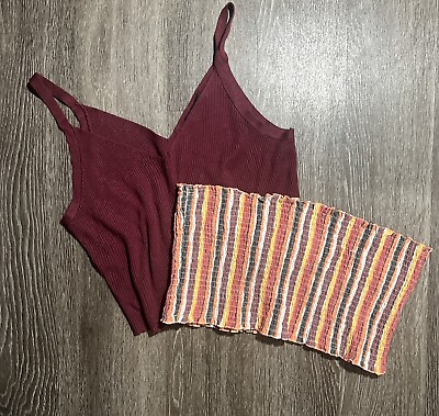 #ad Plus Size Crop Tops 2XL 1 Maroon Tank Too Style 1 Multicolor Tube Top $12.00