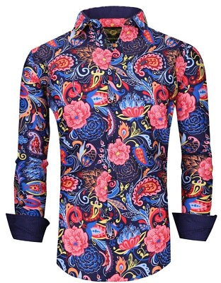 #ad Mens PREMIERE Long Sleeve Dress Shirt COLORFUL FLORAL PAISLEY DESIGNER 725 NEW $39.99