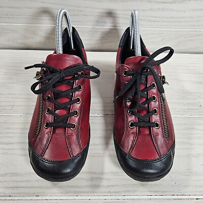 #ad Remonte Shoes Womens 38 Low Top Side Zip Lace Up Sneakers Red Leather Casual $29.99