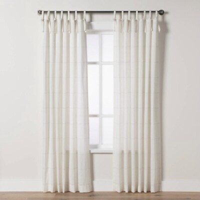 #ad 95quot; X 54” Windowpane Plaid Curtain Panel Sour Cream Hearth amp; Hand With Magnolia $29.99