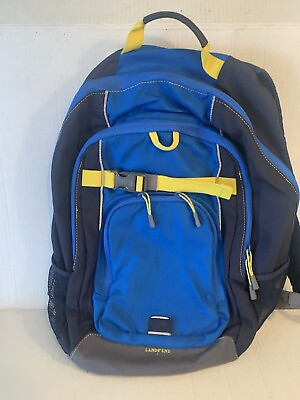 #ad Lands End Kids School Backpack Black Blue Gray amp; Yellow 3 Compartments $7.99