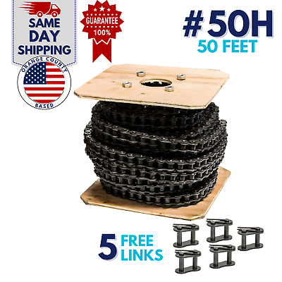 #ad #50 Heavy Duty Roller Chain 50 Feet with 5 Connecting Links 50H Chain $157.99