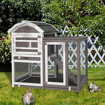 #ad PETSCOSSET 37.52quot; Rabbit Hutch Bunny Cage Guinea Pig House with Wheels Gray $129.99