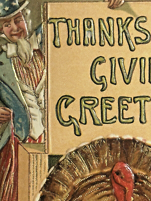 #ad Uncle Sam Postcard Patriotic Thanksgiving Dinner Helps Turkey on Leash Escape $12.54