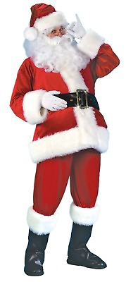 #ad Santa Claus Costume 7Pc Velour amp; Faux Fur Coat Pants Hat Boot Tops Belt amp; Gloves $99.98