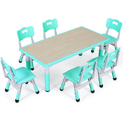 #ad Kids Table and 6 Chairs Set Adjustable Height Children Play Activity Table $149.99