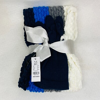 #ad New York amp; Co Scarf amp; Gloves Gift Set NEW Blue White Knit $10.99