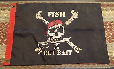 #ad Fish Or Cut Bait Indoor Outdoor Nylon Boat Flag With Grommets 12quot; X 18quot; Cool $60.00