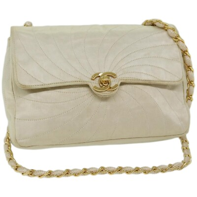 #ad CHANEL Chain Shoulder Bag Silk Cream CC Auth 67175A $1080.00