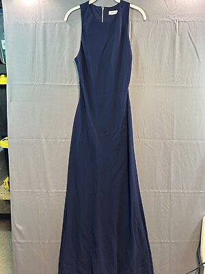 #ad Calvin Klein Size 8 Stretch Navy Formal Evening Gown Open Back Zipper Detail $49.00