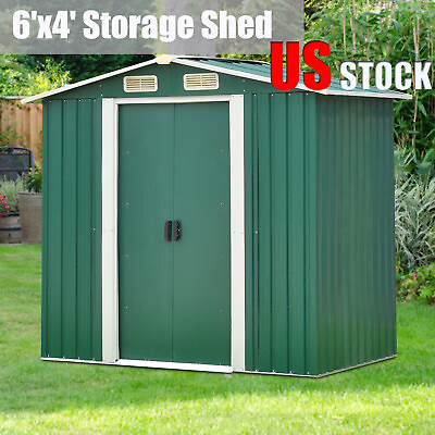 #ad 6#x27; x 4#x27; Outdoor Garden Storage Shed Metal Tool House Backyard Sliding Door Lawn $189.99