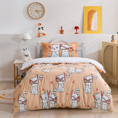 #ad 3D Glasses Cat Love Letter Quilt Cover Set Duvet Cover Bedding Pillowcases $116.99
