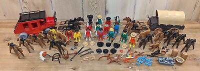 #ad Playmobil Western Cowboy and Accessories Lot 50 Pieces Set VTG w Original Box $74.99