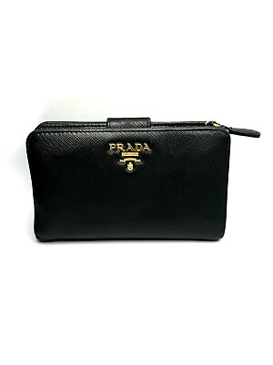 #ad PRADA Authentic Black Saffiano Leather French Bi Fold Wallet $255.00