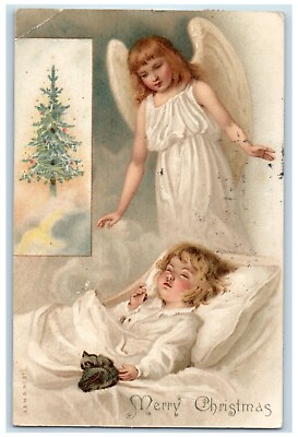 #ad 1907 Merry Christmas Sleeping Child Angel Cincinnati Ohio OH Antique Postcard $24.95