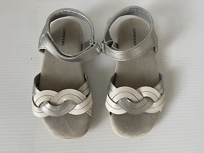 #ad Lands End Girl Kids Silver White Braided Strappy Summer Sandals Size 13 $17.00