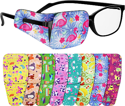 #ad 8 Pcs Eye Patches for Kids Eyepatch for Glasses to Cover Either Eye Cartoon Eye $14.13