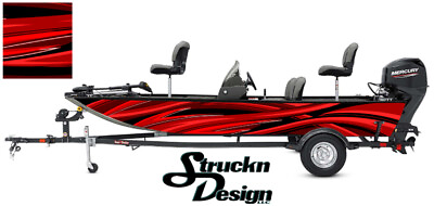 #ad Pontoon Wrap Fishing Red Abstract Graphic Curves Bass Boat Decal Vinyl Fish US $304.74