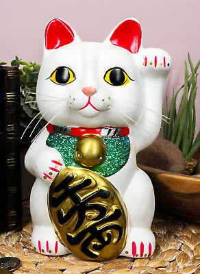 #ad Japanese Lucky Charm White Beckoning Cat Maneki Neko Money Bank 8.5quot;H $28.99