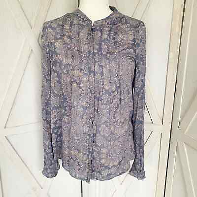 #ad Lucky Brand Paisley Blouse Womens Small Blue Pleated Button Down Long Sleeve $12.99