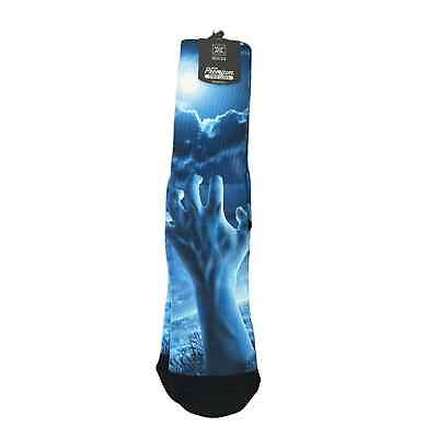 #ad Bioworld Mens Zombie Hand Halloween Crew Socks Size 10 13 Blue Grey NWT $14.99