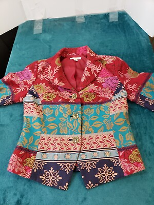 #ad Coldwater Creek Womens Red Long Sleeve Blazer 8 Ladies Viscose Blend Floral $16.97