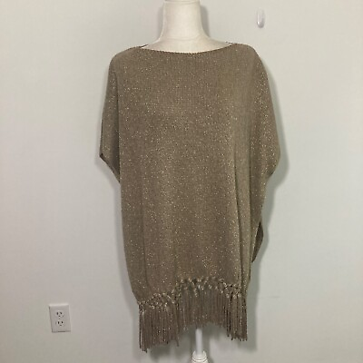 #ad Francesca Womens Ruana Wrap One Size Gold Knit Fringe Pullover Poncho $15.98