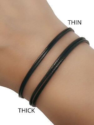 #ad Mens Black Cord Adjustable Thick Bracelet Surfer Jewelry Women Unisex Gift $11.00