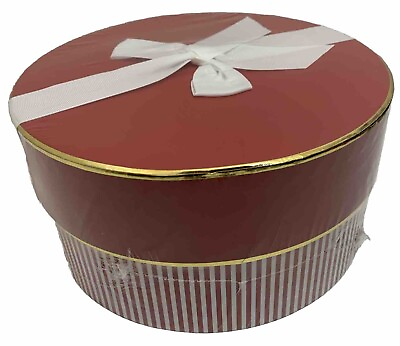 #ad Gift Box Round with Lid Red amp; White Pinstripe Flower Box 10quot; x 5quot; Target $12.77