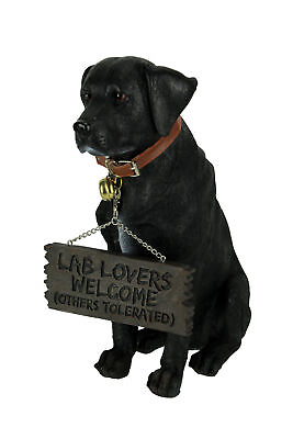 #ad Black Lab Dog Indoor Outdoor Welcome Statue with Reversible Message Sign $69.99