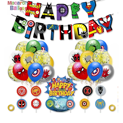 #ad Birthday Party Avengers Marvel Kids Balloons Decoration Superhero Latex Banner GBP 7.99