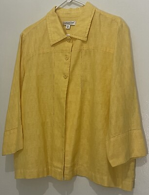 #ad Coldwater Creek Womens 3 Button Up Topper Yellow Linen Blend 3 4 Sleeve Sz XL $18.00