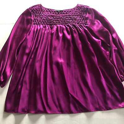 #ad Anne Klein Purple 3 4 Sleeve Shiny Top Swing Women’s Sz M A3347 $16.50