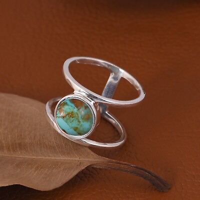 #ad Bohemian Sterling Silver Ring With Kingman Turquoise Double Band Statement Rings $26.91