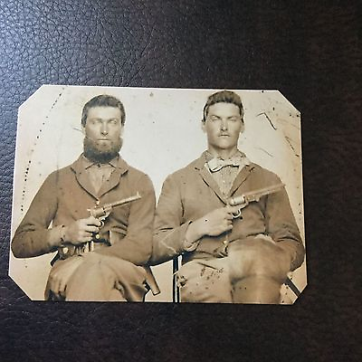 #ad 2 Civil War US Soldiers With Pistols tintype C752RP $14.99