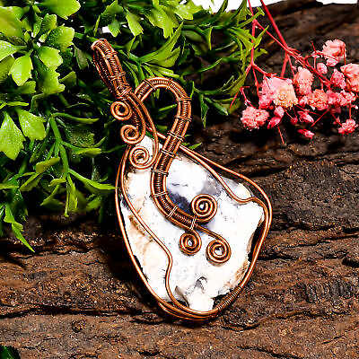 #ad Dendrite Opal Gemstone Vintage Handmade Pure Copper Wire Wrapped Pendant 2.8quot; $22.49