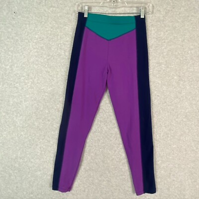 #ad Spalding Leggings Womens Medium Purple Black Teal Workout Active Pants Stretch $13.82