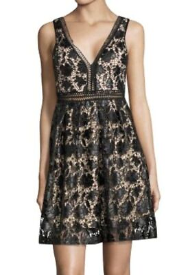 #ad Romeo amp; Juliet BLACK NUDE Floral Eyelet Lace Illusion A line Mini Dress L $34.42