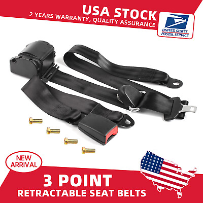 #ad 1X Universal 3 Point Retractable Black Seat Belts for Dodge Ram 1500 1998 2010 $30.99