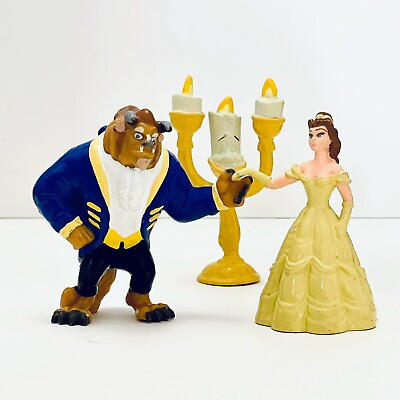 #ad Disney Beauty amp; The Beast PVC Cake Toppers Figure Set Belle Beast Lumiere Candle $12.26