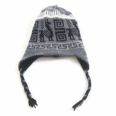 #ad #ad Kids Gray Winter Hat 100% Wool Knitted Handmade Crochet Earflap Warm Cap Beanie $28.90