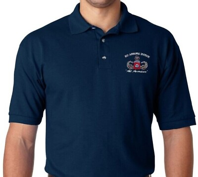 #ad 82ND AIRBORNE DIVISION* ALL AMERICAN*JUMP WINGS* EMBROIDERED POLO SHIRT. $48.95