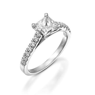 #ad 1.60 CT Ladies Princess Cut Diamond Engagement Ring 18K White Gold F SI1 $2647.03