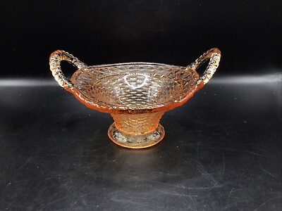 #ad Cambridge Glass Novelty Basket Amber Signed Vintage $18.00