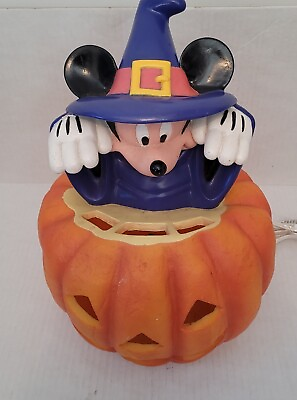 #ad Vintage 1996 Disney Halloween Mickey Mouse Witch Light Up Pumpkin 12quot; × 9quot; $19.99