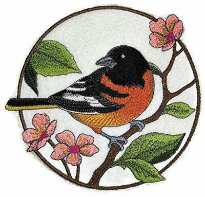 #ad Oriole and Cherry Blossom Circle Embroidered Iron on Sew Patch 6.1quot; X 5.9quot; $19.49