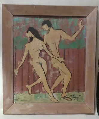 #ad Naked Nude Man And Woman Abstract Oil Painting Signed Framed $500.00