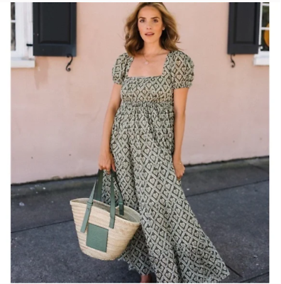 #ad NWT Rhode Joanna Midi Maxi Dress Love Lockdown Chive Green print Size SMALL $175.00