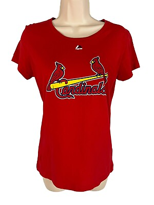 #ad Majestic Womens Shirt Medium Red Cardinals Round Neck Cap Sleeve $9.00